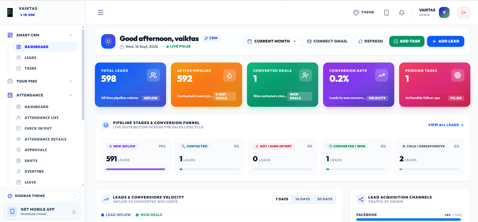 VAIKTAS CRM Dashboard